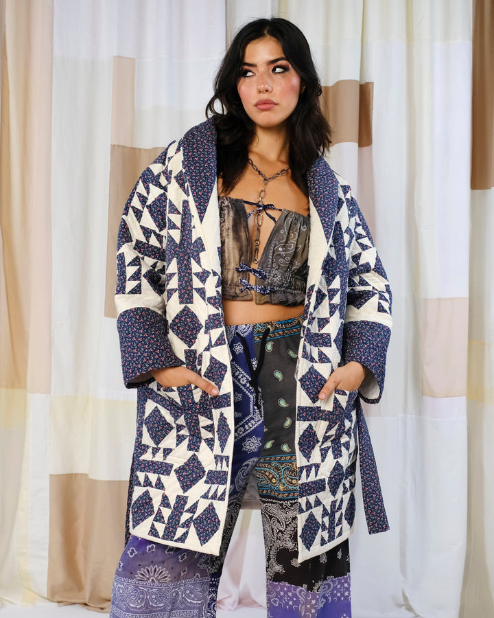 Denim Patchwork Quilt Robe Coat