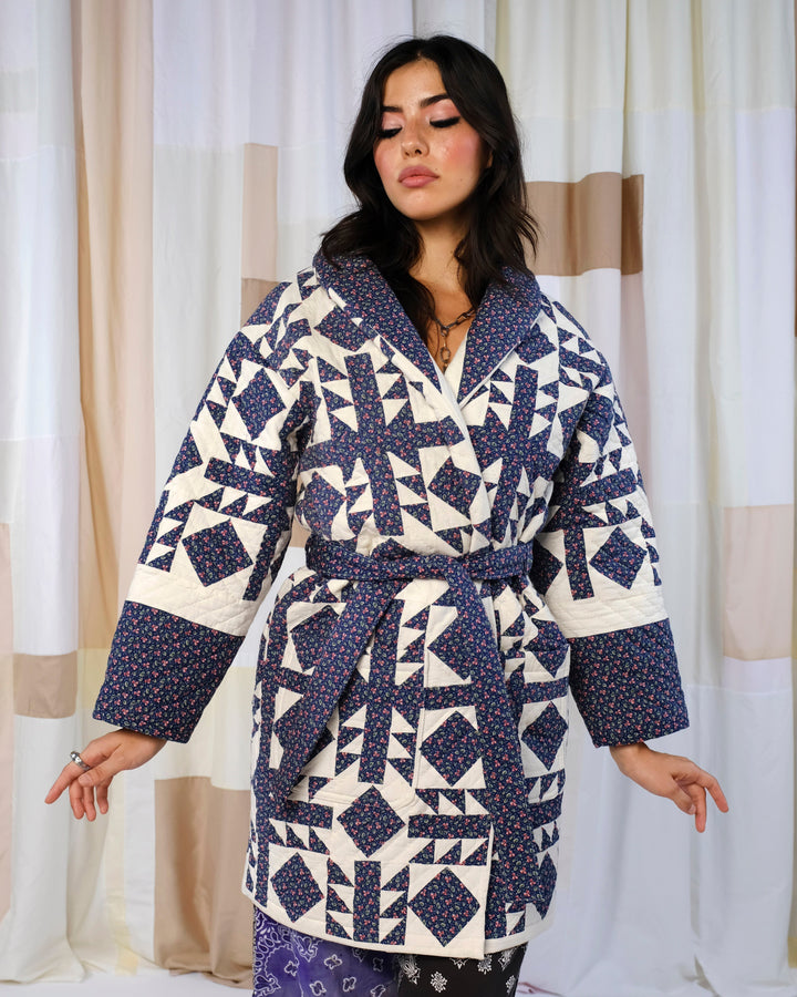 Denim Brickwork Quilt Robe Coat