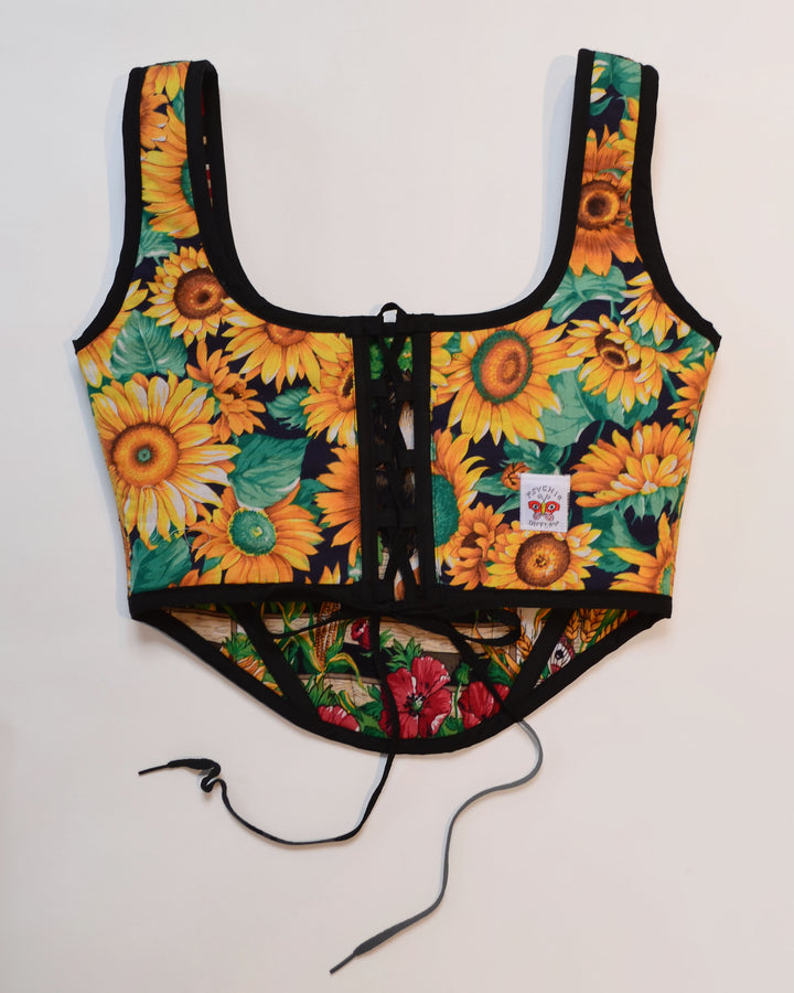 Moo Cow Reversible Sunflower Corset Top, L/XL