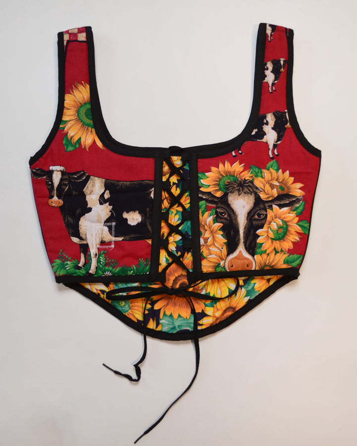 Moo Cow Reversible Sunflower Corset Top, L/XL