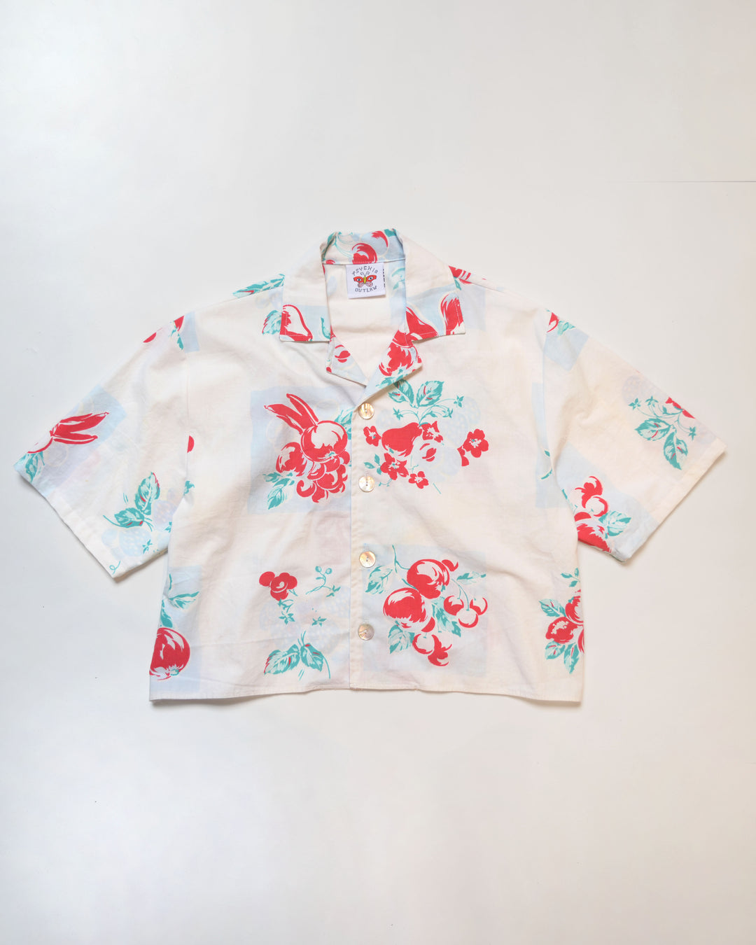 Cherry Blossom Cropped Camp Shirt, L