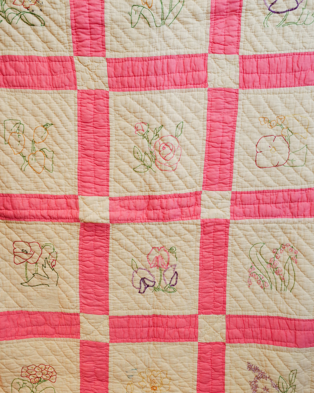 Pink Flower Embroidery Quilt Chore Coat