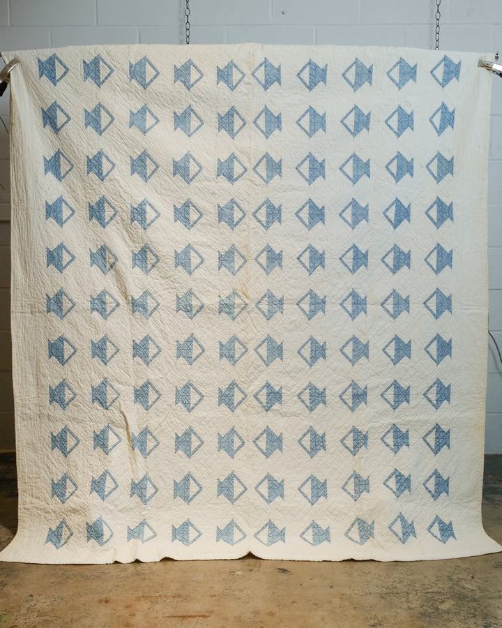 Blue and White Basket Quilt Chore Coat