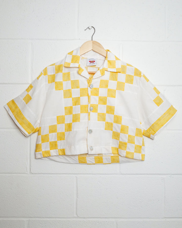 Sunshine Cropped Quilt Camp Shirt, L